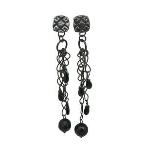 Vintage MOB 925 Mexico Long Dangling Chandelier Earrings With Black Beads